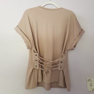 Express Blush Pink Lace Up/Corset Waist Top